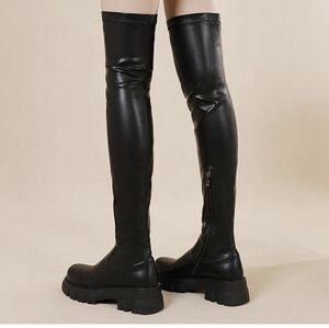 Over-the-Knee Faux Leather Boots - Black